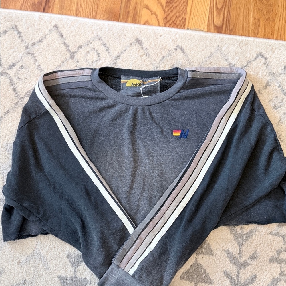 Aviator Nation CLASSIC STRIPE CROPPED CREW SWEATSHIRT RELAXED - FADED SMOKE - Picture 4 of 10